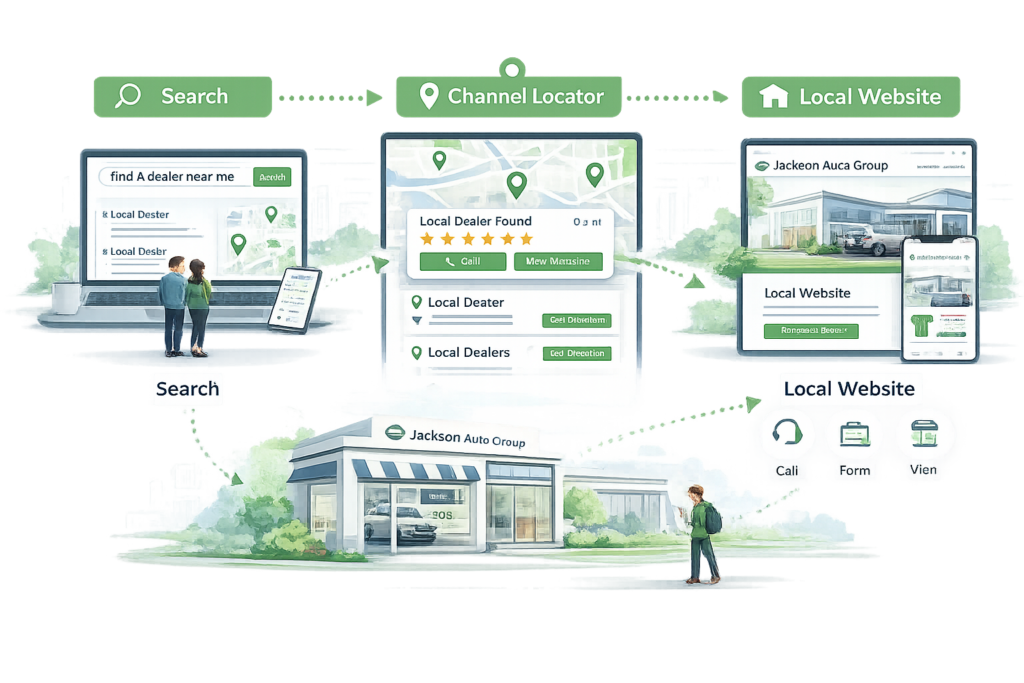 Dealer locators and local websites.