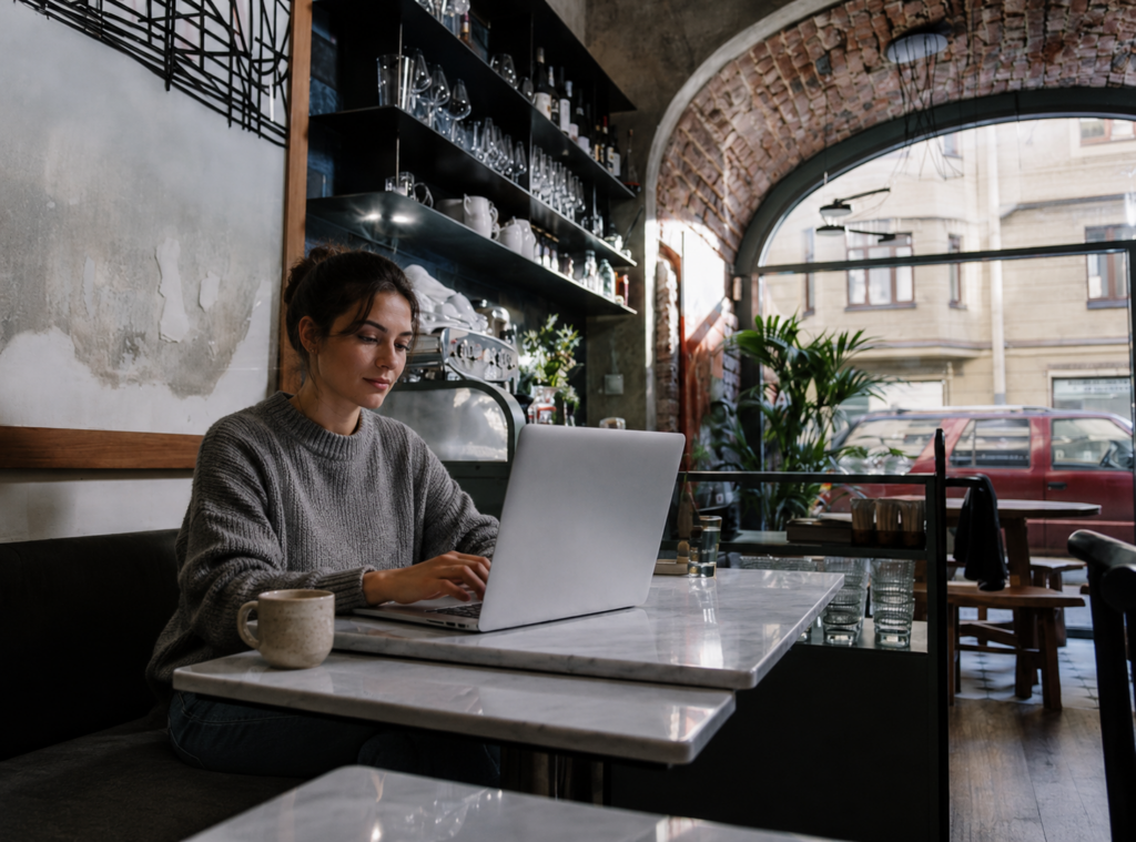 Woman working in coffee shop