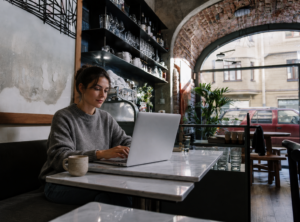 Woman working in coffee shop